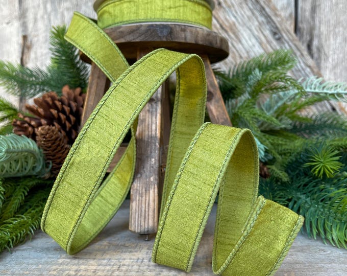 1" Olive Green Dupion Ribbon, Farrisilk Ribbon, Wired RIbbon, CHristmas RIbbon, Olive Green RIbbon, Lime Green Ribbon, RK608-76