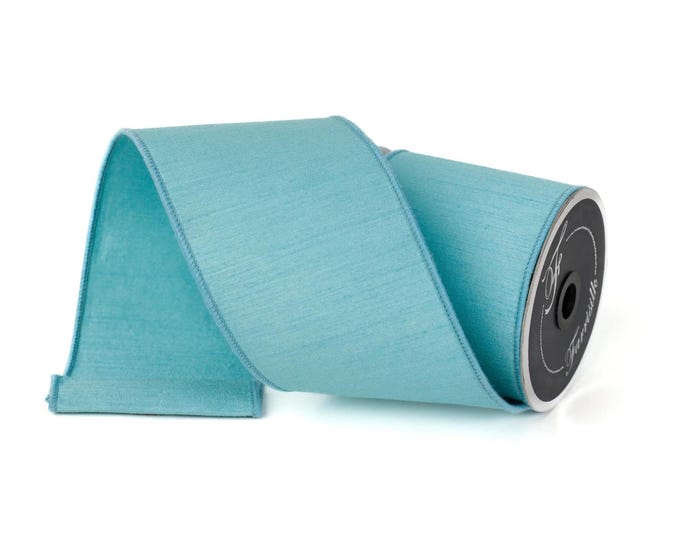 4” Light Blue Dupion Ribbon, Farrisilk ribbon, wired ribbon, Christmas Ribbon, Blue Christmas, Blue ribbon, Light Blue Ribbon, RK610-16