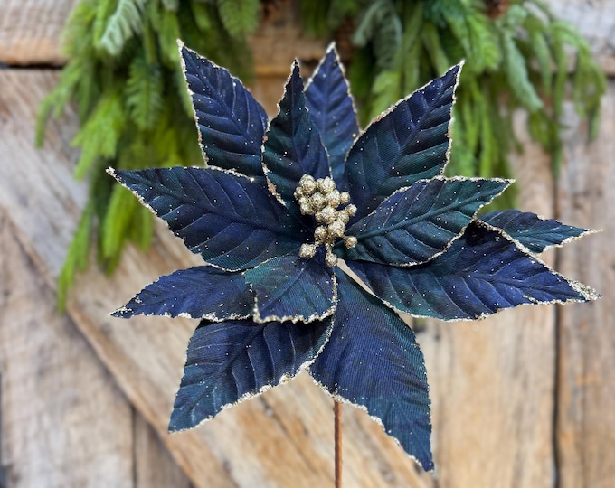21" Black Watch Plaid Poinsettia Stem