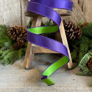 1" Purple Green Satin Ribbon, Farrisilk Ribbon, Wired Ribbon, Satin Duo, Halloween Ribbon, Purple Ribbon, Designer RIbbon, RS162-27