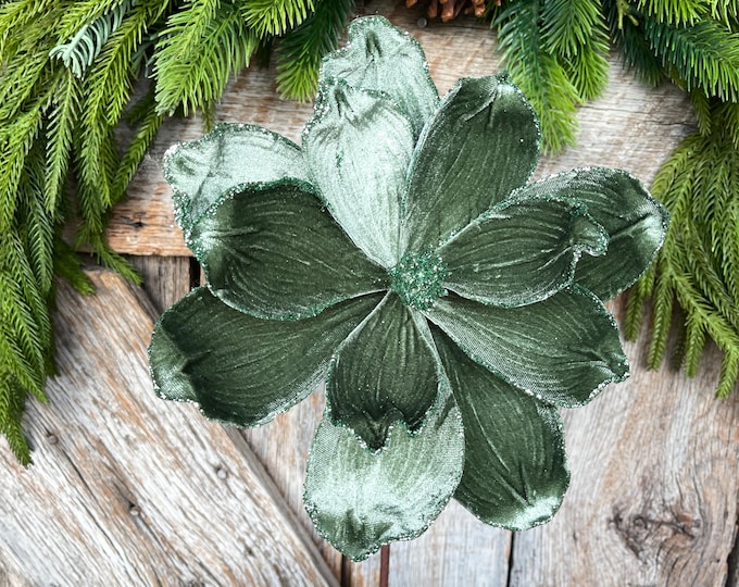 Mint Green Velvet Magnolia Stem: 24" Christmas Floral Pick