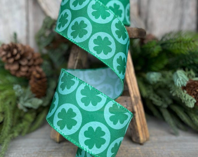 2.5" St Patricks Day Ribbon, 4 Leaf Clover Ribbon, St Pattys Day Ribbon, Wired RIbbon, Green RIbbon