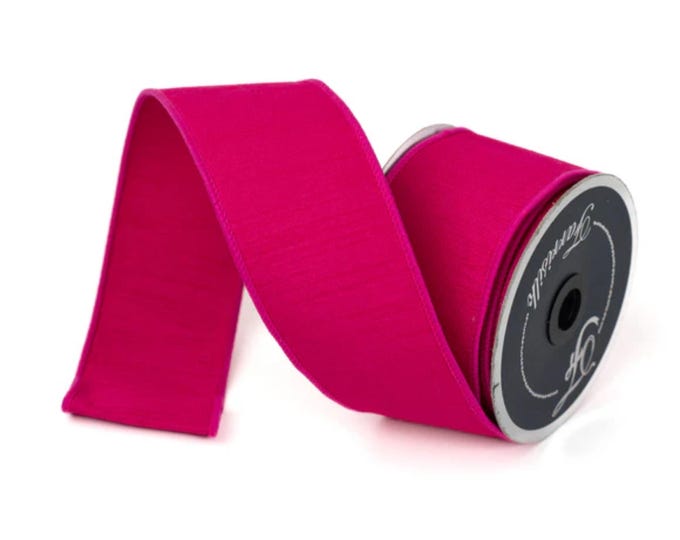 2.5” Hot Pink Dupion Ribbon, Farrisilk ribbon, wired ribbon, Spring Ribbon, Easter Ribbon, pink ribbon, Fuchsia Ribbon, RK609-08