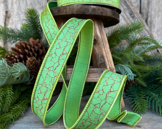 1" Lime Green Halloween Ribbon, Lime Labyrinth Ribbon, Farrisilk Ribbon, Halloween Ribbon, Wired Ribbon, HR045-61