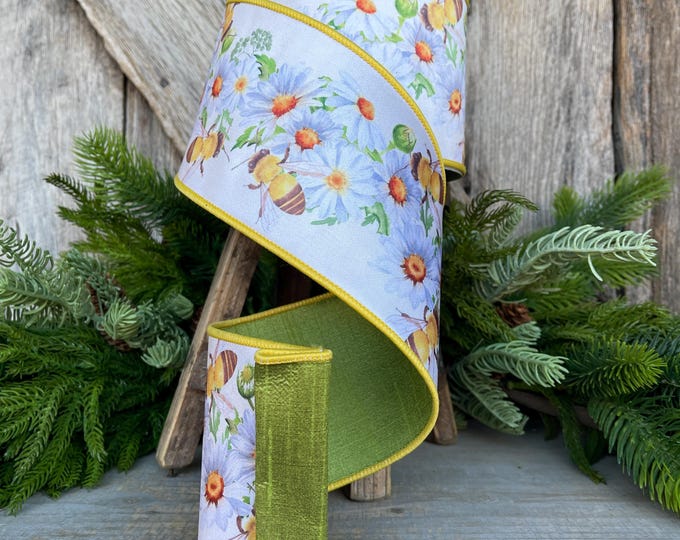 4" Honey Bee Ribbon, Wired Ribbon, Farrisilk Ribbon, Summer Ribbon, Bee Decor, Designer Ribbon, Bee Ribbon, SR068-32