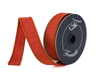 1” Copper Orange Dupioni Ribbon, Fall ribbon, Christmas ribbon, Rust Ribbon, Wired Ribbon, Farrisilk ribbon, RK608-42