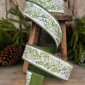 1.5" Green Leaf Ribbon, Wired Ribbon, Spring Ribbon, Wedding Ribbon, Everyday Ribbon, Green LEaf Ribbon, Green White Ribbon image 4