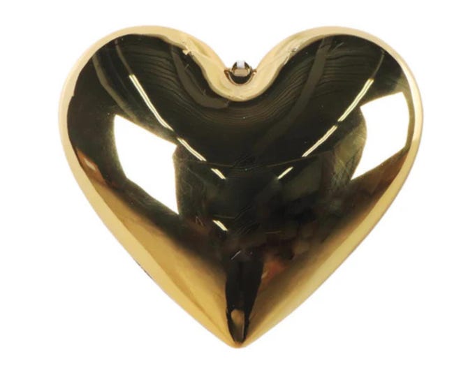 8" Gold Heart Ornament, Farrisilk Heart Ornament, Valentine Heart, Wreath Attachment, Chrome Heart, Heart Ornament, Heart Decor