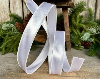 1" White Shimmer Ribbon, White Ribbon, Wired Ribbon, Wedding Ribbon, Christmas Ribbon,  WHITE Ribbon