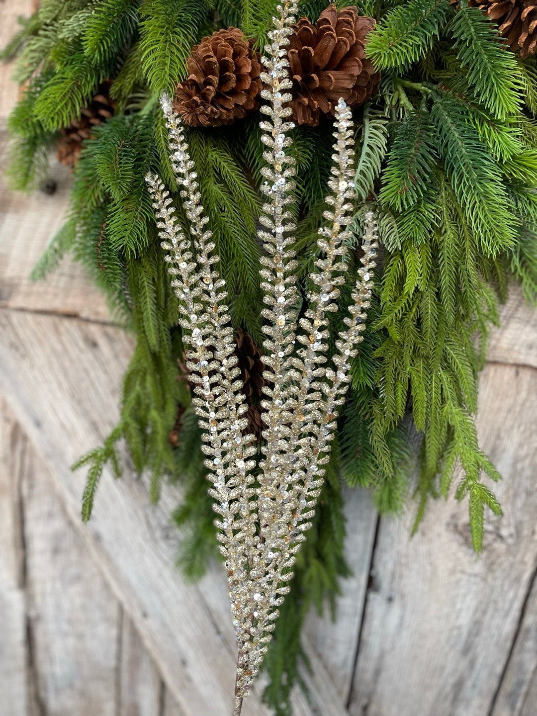 35 Champagne Gold Christmas Feathers Spray, Christmas Tree Topper Spray