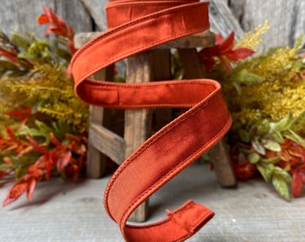 1" Orange Cinnamon Taffeta Ribbon, Farrisilk Ribbon, Wired Ribbon, Fall Ribbon, Fall Wreath Supply, Designer Ribbon, Rusted Orange Ribbon