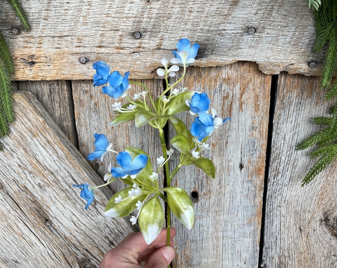 12" Blue Wild Flower Pick, Blue Floral, Artificial floral picks, wreath supply, craft supply, floral supply, 35181BL