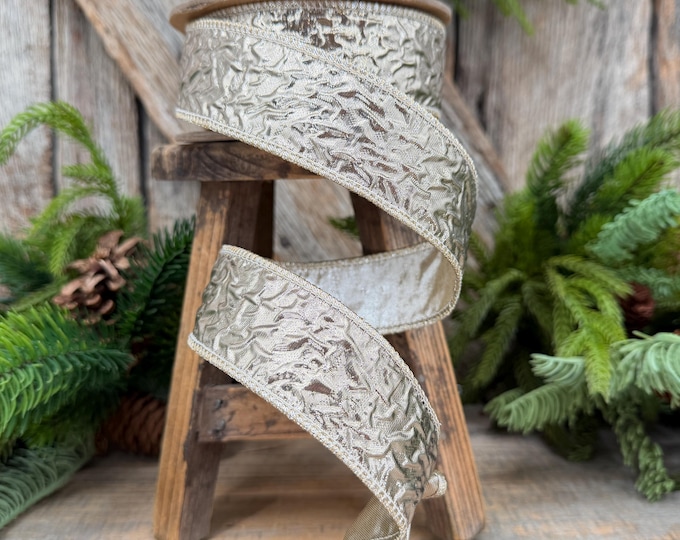 1.5" Champagne Gold Metallic Dupioni Wired Ribbon