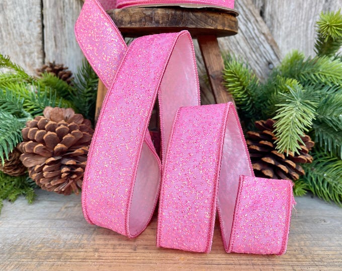 1.5" Pink Sparkle Ribbon, Christmas Ribbon, Pink Glitter RIbbon