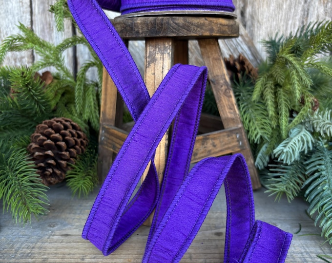 7/8" Purple Dupioni Ribbon, Halloween Ribbon, Christmas Ribbon