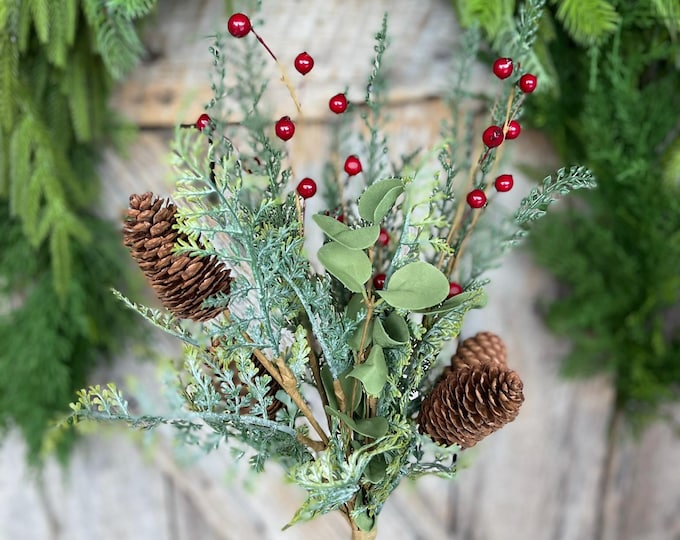 18" Mixed Pinecone Spray, Winter Pine Spray, Artificial Pine, Christmas Greenery, Faux Pine Spray, Pine Bush, 64306