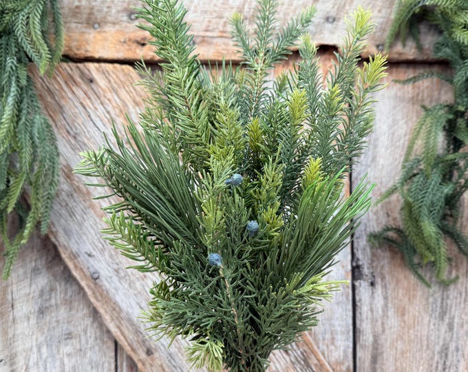 24" Belgium Pine Mixed Evergreen Spray, Faux greenery