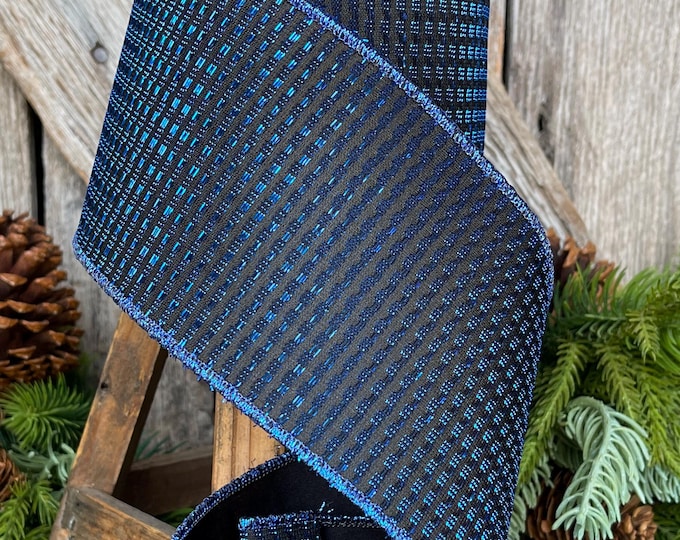 4" Midnight Blue RIbbon, Blue Ribbon, Wired Ribbon, Navy Blue Ribbon, Christmas Tree Ribbon, Metallic Ribbon, 72515-40-25
