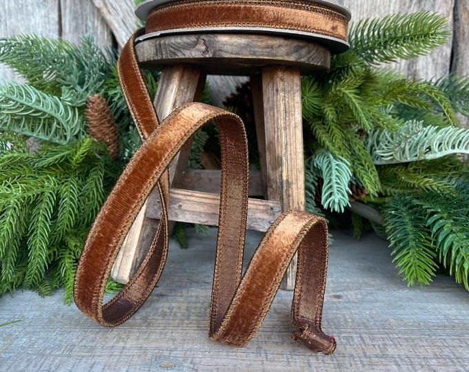 3/4” Pecan Brown Velvet Ribbon, Farrisilk ribbon, Brown Velvet ribbon, Christmas Ribbon, Wired Ribbon, Velvet ribbon, Christmas tree