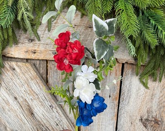 20" Patriotic Hydrangea Bush, Artificial Floral Bush, Red White Blue Floral, Floral Stem, Wreath Supply, Floral Supply,Patriotic Decor,64040
