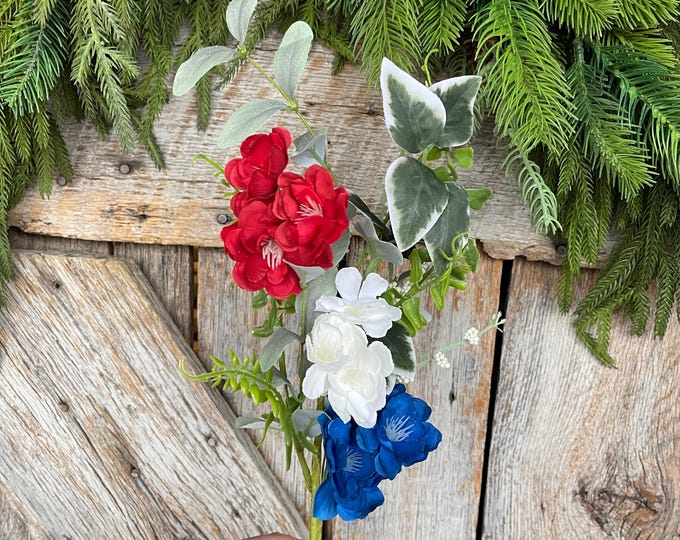 20" Patriotic Hydrangea Bush, Artificial Floral Bush, Red White Blue Floral, Floral Stem, Wreath Supply, Floral Supply,Patriotic Decor,64040