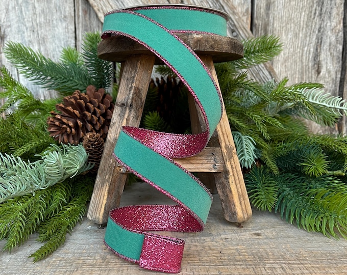 1" Teal & Hot Pink Fusion Ribbon,  Farrisilk Ribbon, Teal, Narrow Ribbon, Wired RIbbon, Christmas Ribbon, Teal Pink Ribbon, RS200-18