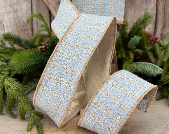 2.5" Light Blue Tween Ribbon, Tres Chic Tweed by Farrisilk