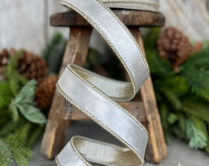 1" Satin Ivory Velvet Ribbon, Farrisilk Ribbon, Ivory Velvet Ribbon, Wired Ribbon, Christmas Ribbon, Cream Ribbon, RK661-62