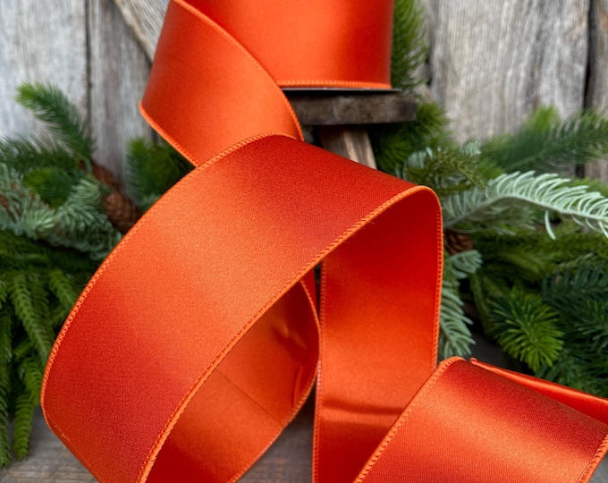 2.5" Orange Satin Ribbon, Farrisilk Ribbon, Wired Ribbon, RIbbon, Halloween Ribbon, Orange Ribbon, Fall Ribbon, Designer RIbbon, RD876-52