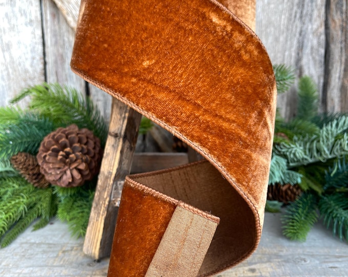 4” Pecan Brown Velvet Ribbon, Farrisilk ribbon, Velvet ribbon, Christmas Ribbon, Wired Ribbon, wood ribbon, Velvet ribbon, Christmas tree