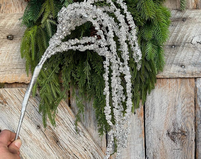 35" White Hanging Spray, Christmas Tree Topper SPray, Ice Hanging Spray, Silver Ice Christmas Spray