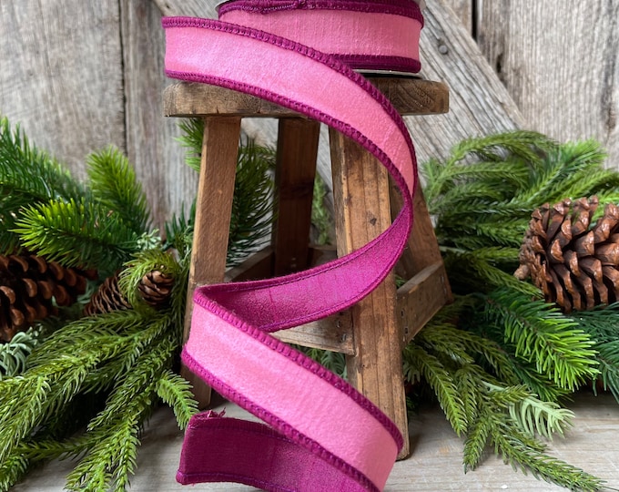 1" Pink Contrast Taffeta, Farrisilk Ribbon, Wired Ribbon, Pink Ribbon, Fuchsia Ribbon, Designer Ribbon, 2 tone ribbon, wreath supply