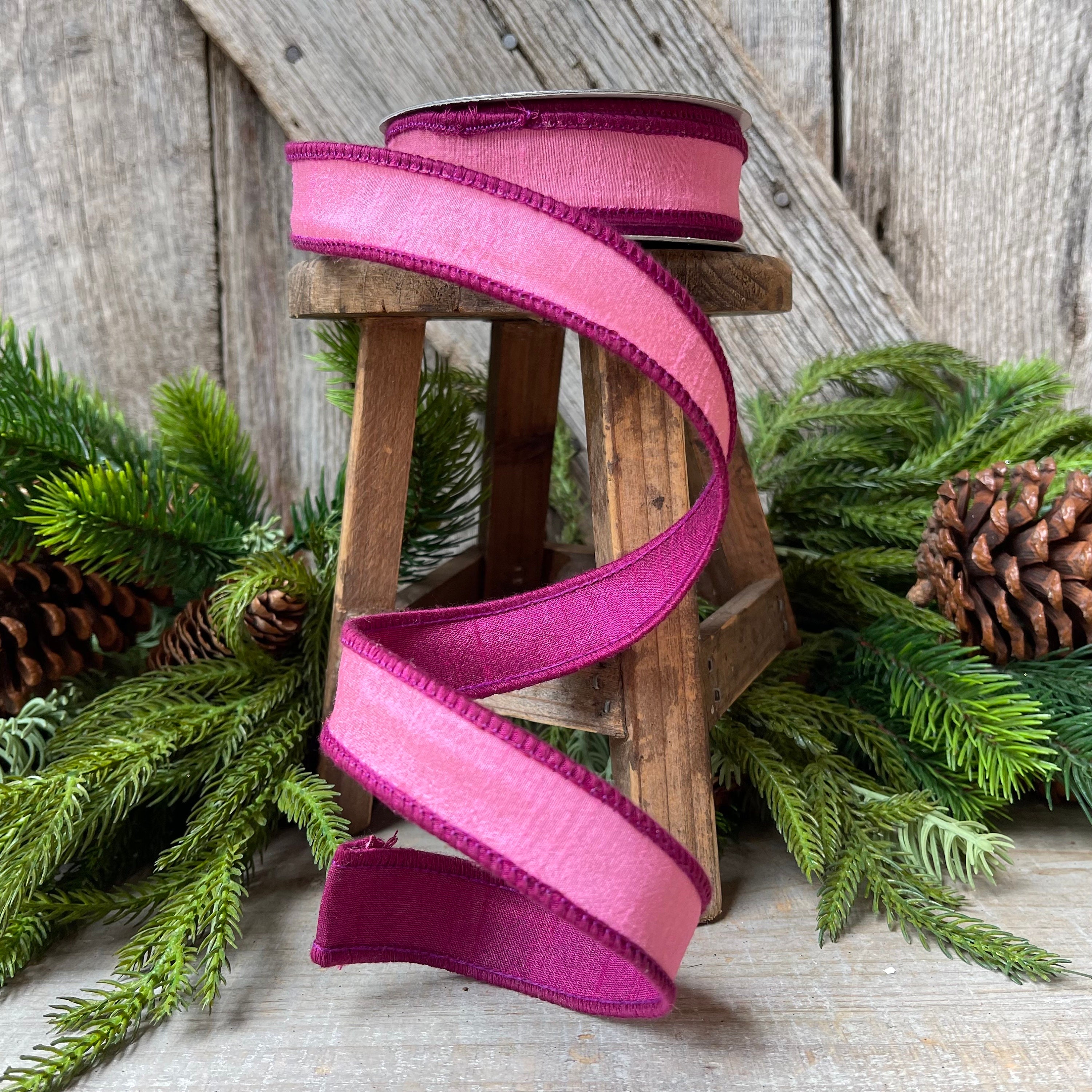 2.5 Hot Pink Ribbon, Farrisilk Ribbon, Hot Pink Shabby Silk, Wired Ribbon,  Christmas Ribbon, Wreath Supply, Ribbon for Bows, Hot Pink 