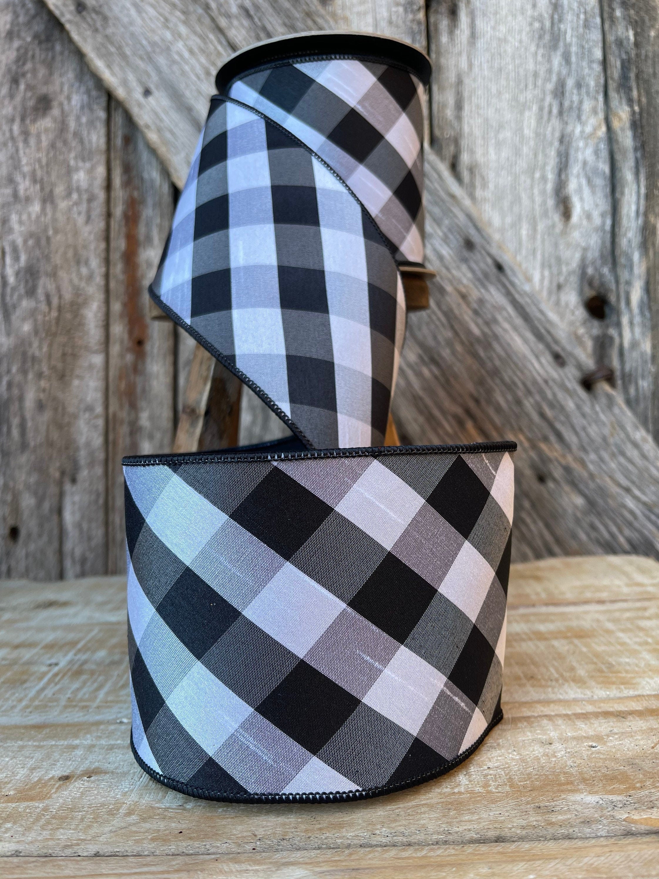 black and white plaid ribbon, luxury ribbon, plaid ribbon, black and ...