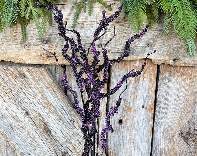 32" Puprle Drippy Berry Spray, Halloween Spray, Halloween Picks and Stems, Halloween Vase Filler, Halloween Floral Supply,Purple Berry Spray