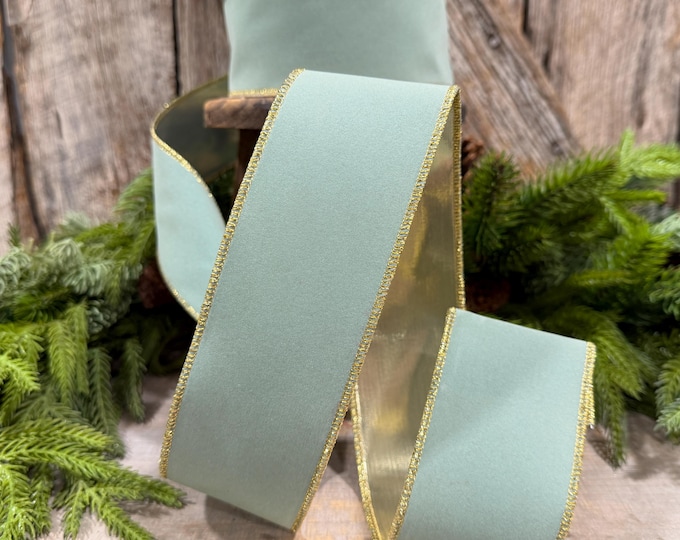 2.5" Seafoam Aqua Suede Velvet Ribbon, Farrisilk Ribbon, RS291-37