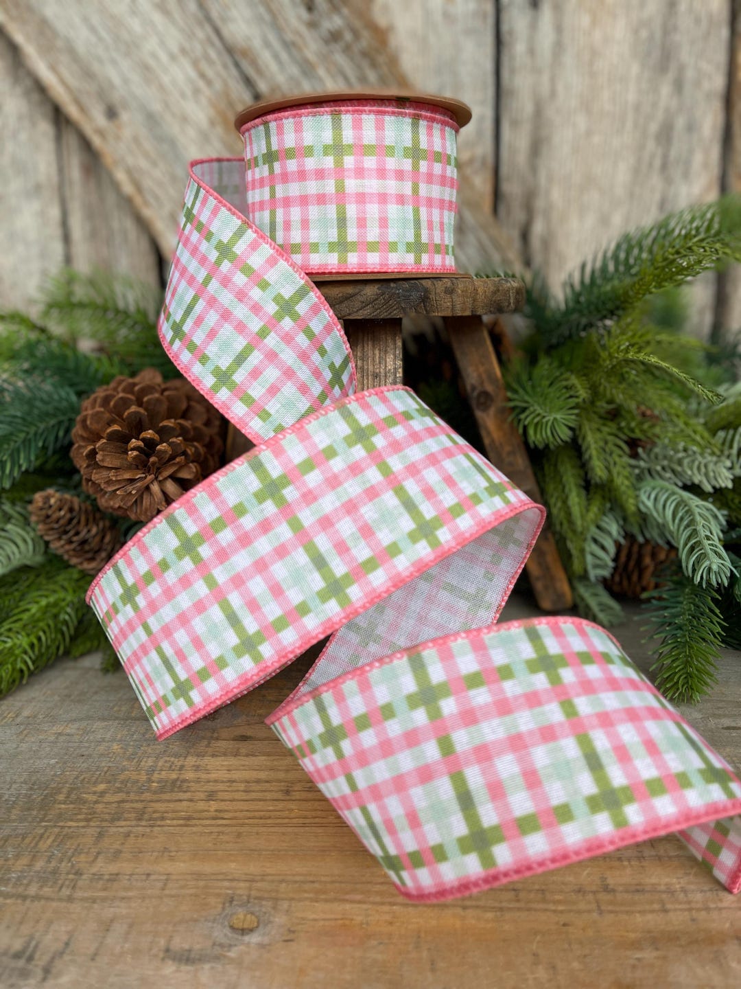 Pink Plaid Pattern Ribbon 2.5