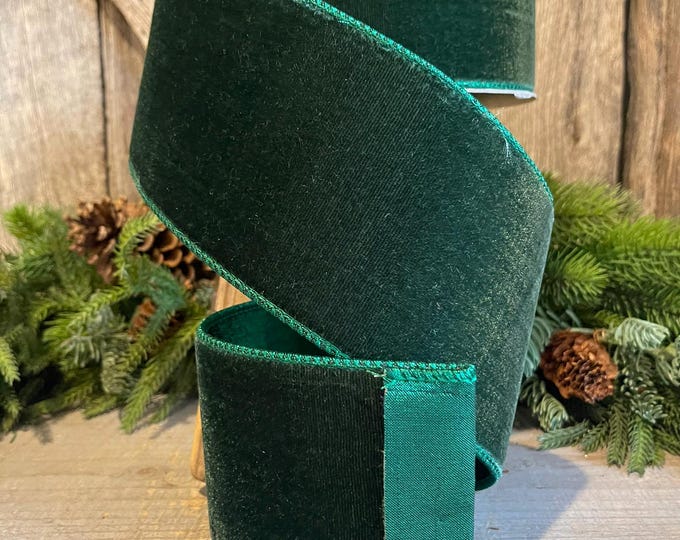 4" Dark Pine Velvet, Velvet Luster, Farrisilk Velvet, Green Velvet Ribbon, Dark Green Ribbon, wired ribbon, velvet ribbon, RV003-38