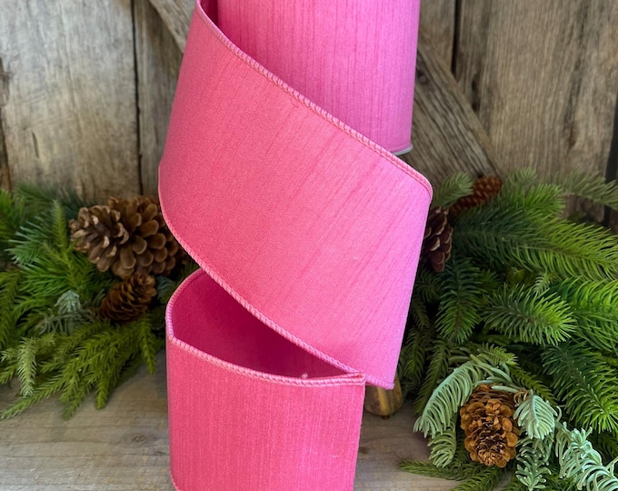 4” Pink Ribbon, Farrisilk ribbon, Dupion, wired ribbon, Christmas Ribbon, Bubblegum Pink, pink ribbon, Wired Ribbon, RK610-14,Pinkmas RIbbon