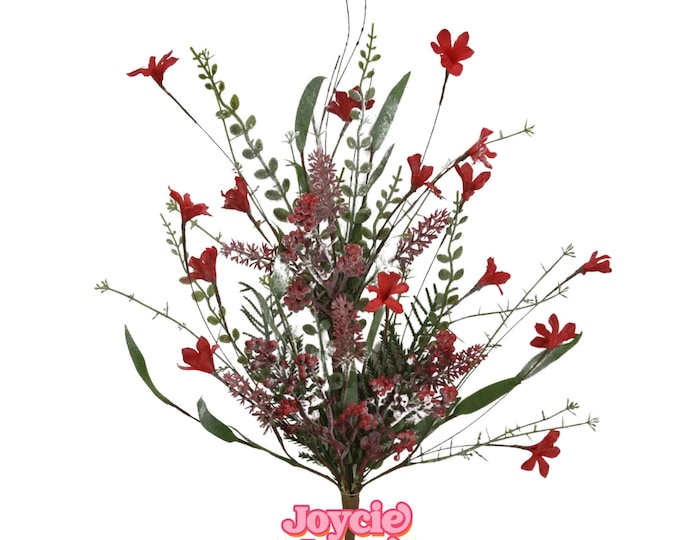 24" Frosted Red Christmas Bush, Christmas 60919, Red Berry Filler Bush, Filler Bush, Frosted Bush, 63526-FROSTEDR