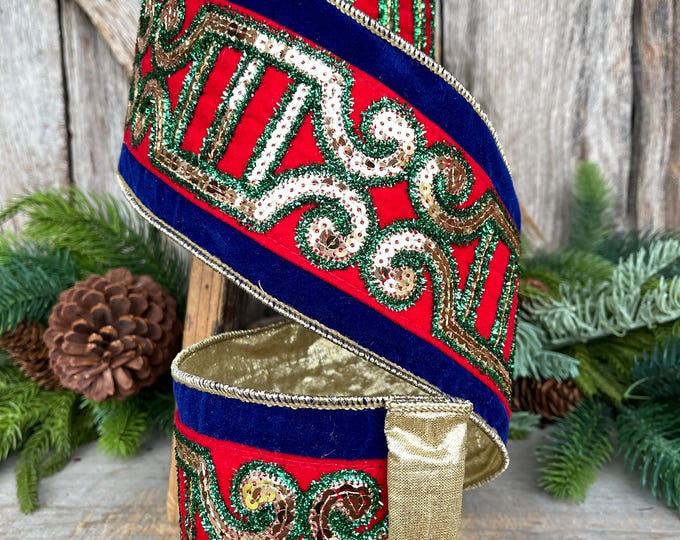 4" Plush Nutcracker Ribbon, Farrisilk Ribbon, Christmas Ribbon, Nutcracker Theme, RK822-32