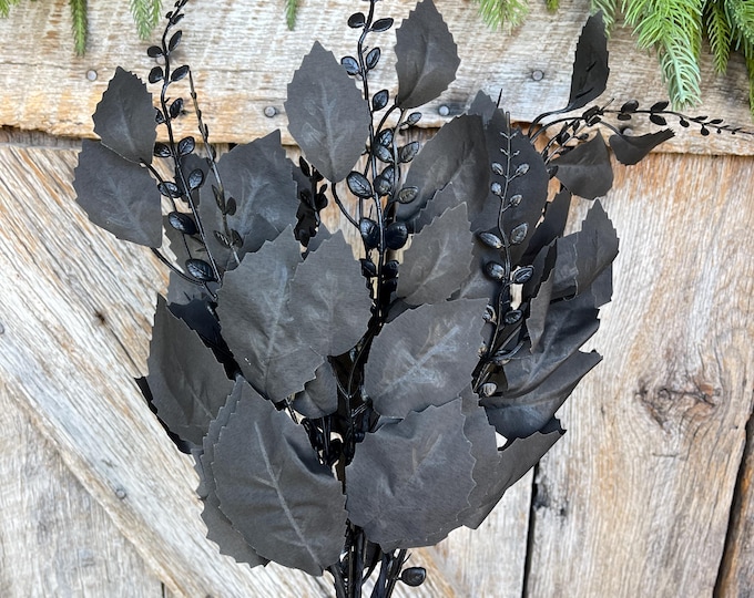 21" Black Greenery Bush, Black Leaves Bush, Black Filler Bush, Halloween Floral, Black Artificial Greenery, 57207BK