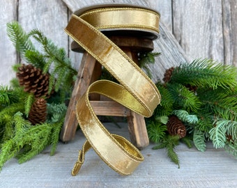 1" Gold velvet Luster Ribbon, Farrisilk ribbon, Gold ribbon, Wired Ribbon, Wreath Supply, Christmas tree Ribbon, Everyday Ribbon,Fall Ribbon