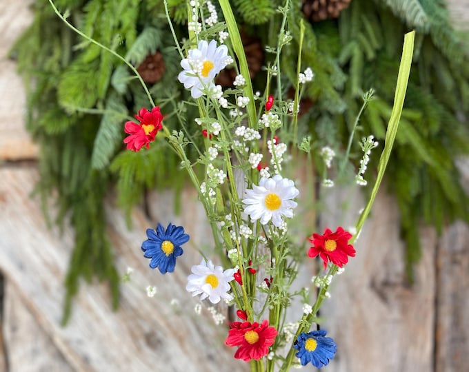 24" Patriotic Flowering Bush, Artificial Floral Bush, Red White Blue Floral, Wreath Supply, Floral Supply,Patriotic Decor, 63503RWB