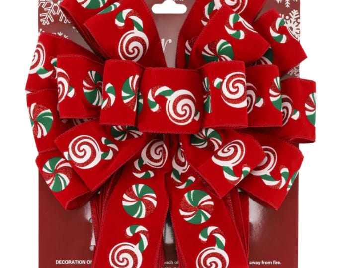13" Red Tree topper bow, large Lantern Bow, Christmas Wreath Bow, Christmas tree bow, red lime green bow, holiday bow, Peppermint Bow