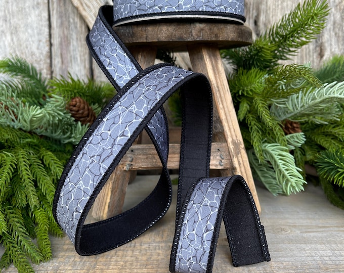 1" Gray Black Halloween Ribbon, Black Labyrinth Ribbon, Farrisilk Ribbon, Halloween Ribbon, Wired Ribbon, HR045-92