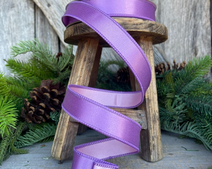 1" Purple Lavender Pink Wired Ribbon, Farrisilk Ribbon, Satin Ribbon, Designer Ribbon, Purple Pink Ribbon, Satin Duo, RS162-70