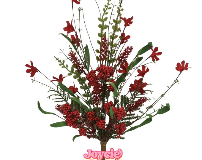 24" Red Christmas Bush, Christmas 60919, Red Berry Filler Bush, Filler Bush, Berry Filler Bush, 63526-RD