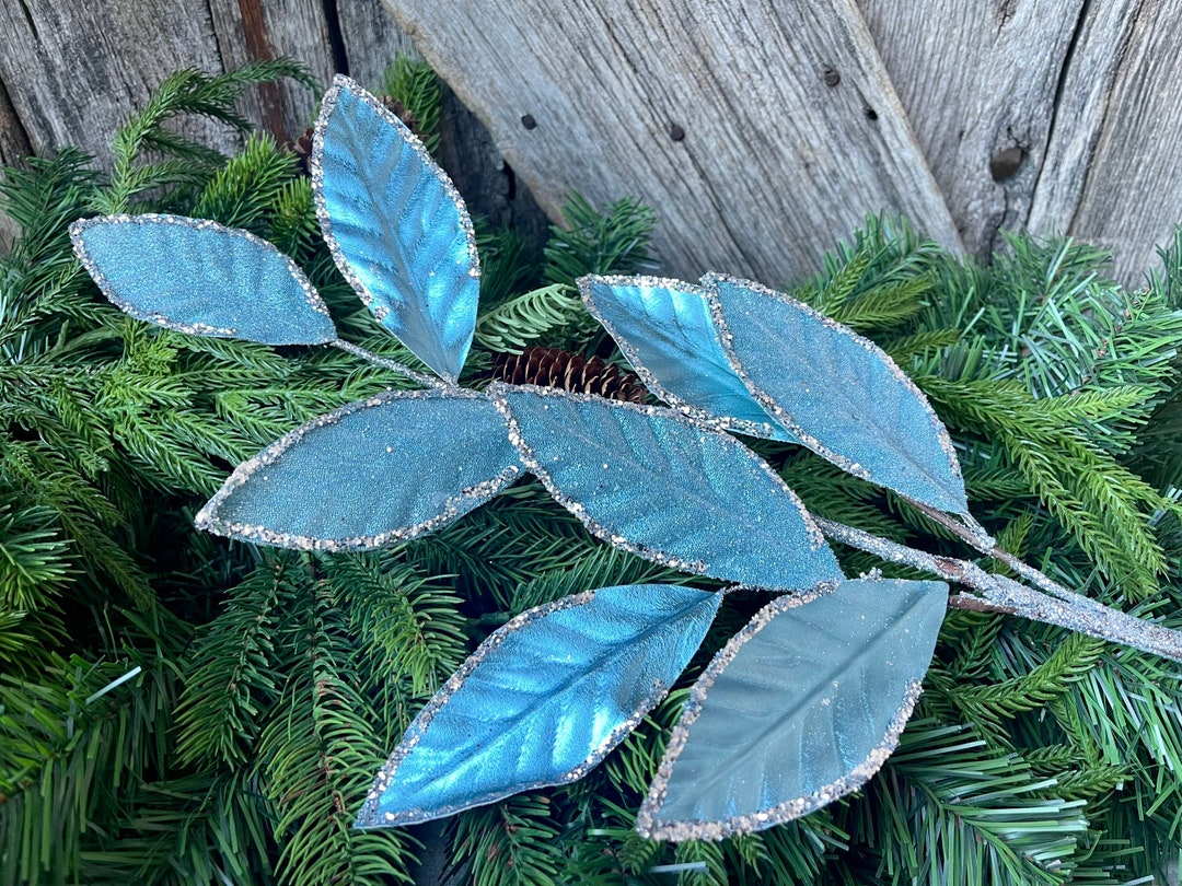 Blue Leaf Christmas Spray, Christmas Leaves Spray, Christmas Floral