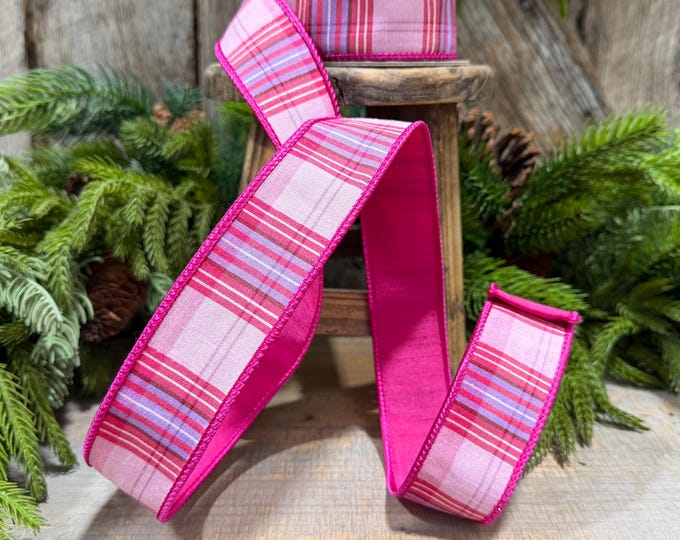 1.5" Pink Plaid Ribbon, Pink Candy Shop Plaid Ribbon